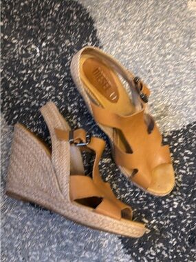 Diesel Brown Leather Wedge Sandals with Buckle